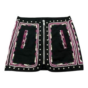 🇫🇷 Zoe Des Alles Black and Pink Embellished Embroidered Women's Skirt